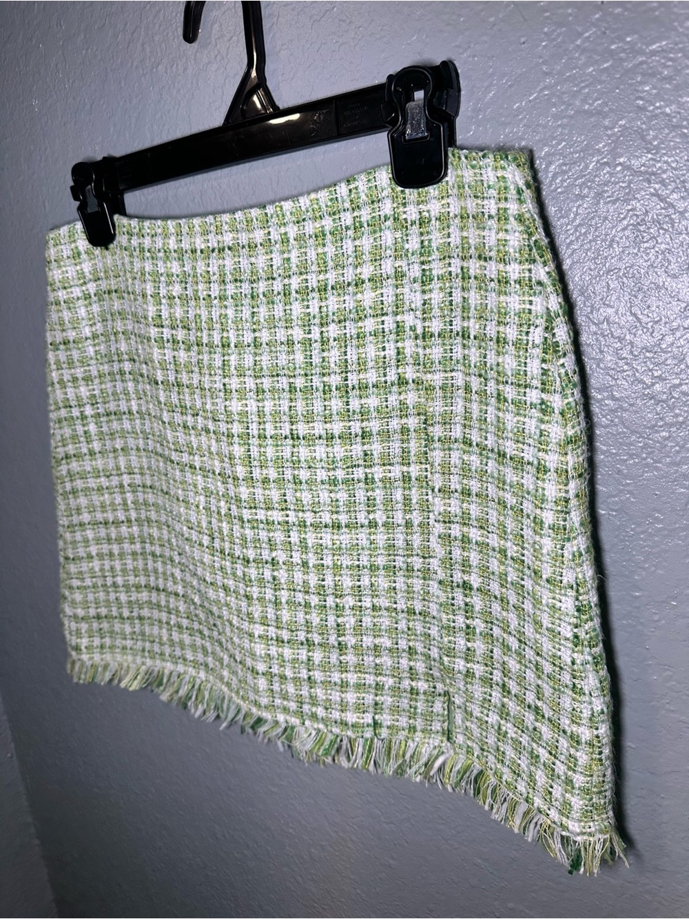 Blue Rain Green & White Tweed Fringe Mini Skirt